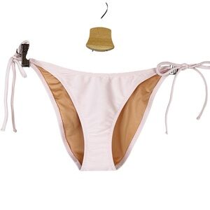 NWT J. Crew Baby Pink Ribbed Curved Waist Cheeky String Bikini Bottom